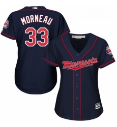 Womens Majestic Minnesota Twins 33 Justin Morneau Authentic Navy Blue Alternate Road Cool Base MLB Jersey