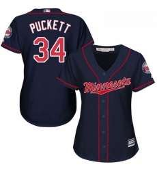 Womens Majestic Minnesota Twins 34 Kirby Puckett Authentic Navy Blue Alternate Road Cool Base MLB Jersey