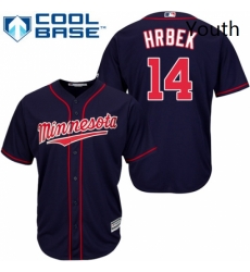 Youth Majestic Minnesota Twins 14 Kent Hrbek Replica Navy Blue Alternate Road Cool Base MLB Jersey