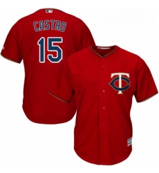 Youth Majestic Minnesota Twins 15 Jason Castro Authentic Scarlet Alternate Cool Base MLB Jersey