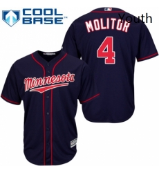 Youth Majestic Minnesota Twins 4 Paul Molitor Replica Navy Blue Alternate Road Cool Base MLB Jersey