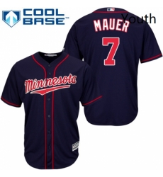 Youth Majestic Minnesota Twins 7 Joe Mauer Authentic Navy Blue Alternate Road Cool Base MLB Jersey