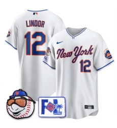 Men New York Mets 12 Francisco Lindor White 2025 Spring Training Stitched Baseball Jersey