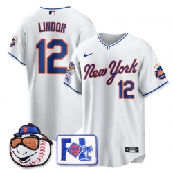 Men New York Mets 12 Francisco Lindor White 2025 Spring Training Stitched Baseball Jersey