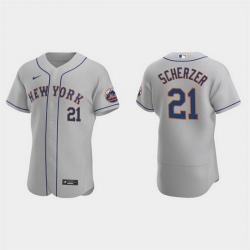 Men New York Mets 21 Max Scherzer Grey Flex Base Stitched jersey