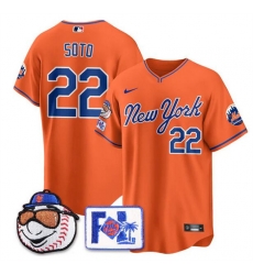 Men New York Mets 22 Juan Soto Orange 2025 Spring Training Stitched Baseball Jersey