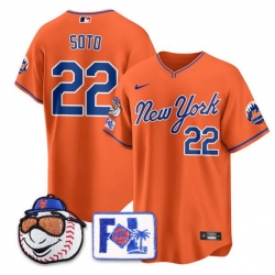 Men New York Mets 22 Juan Soto Orange 2025 Spring Training Stitched Baseball Jersey