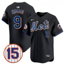 Men New York Mets 9 Brandon Nimmo Black Jerry Grote Patch Vapor Premier Limited Stitched Baseball Jersey