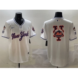 Men New York Mets Team Big Logo White 2025 Spring Training Stitched Baseball Jersey