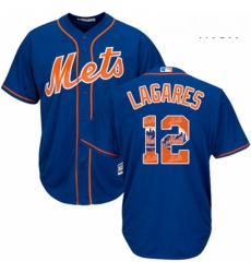 Mens Majestic New York Mets 12 Juan Lagares Authentic Royal Blue Team Logo Fashion Cool Base MLB Jersey