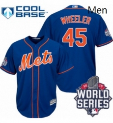 Mens Majestic New York Mets 45 Zack Wheeler Authentic Royal Blue Alternate Home Cool Base 2015 World Series MLB Jersey