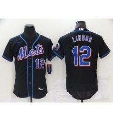 Men's New York Mets #12 Francisco Lindor Black Flex Base Stitched Jersey