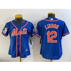 Women New York Mets 12 Francisco Lindor Royal 2025 Spring Training Cool Base Stitched Baseball Jersey