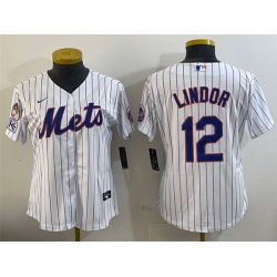 Women New York Mets 12 Francisco Lindor White 2025 Spring Training Cool Base Stitched Baseball Jersey