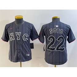 Youth New York Mets 22 Juan Soto Graphite 2024 City Connect Limited Stitched Baseball Jersey