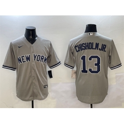 Men New York Yankees 13 Jazz Chisholm Jr  Grey Cool Base Stitched Baseball Jersey