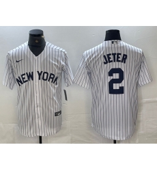 Men New York Yankees 2 Derek Jeter White Cool Base Stitched Baseball Jersey