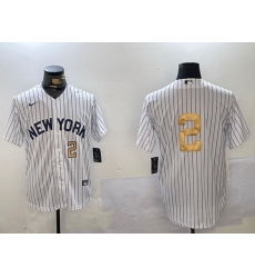 Men New York Yankees 2 Derek Jeter White Pinstripe Without Name Fashion Cool Base Jerseys