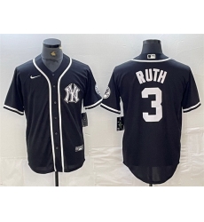 Men New York Yankees 3 Babe Ruth Black Cool Base Stitched Baseball Jersey