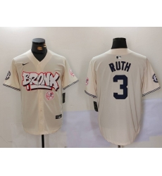 Men New York Yankees 3 Babe Ruth Cream The Bronx Graffiti V2 Vapor Limited Stitched Baseball Jersey