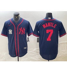 Men New York Yankees 7 Mickey Mantle Navy Cool Base Stitched Baseball Jersey