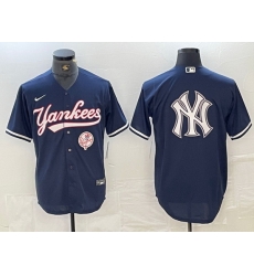 Men New York Yankees Big LOGO Navy Cool Base Stitched Baseball Jersey 27