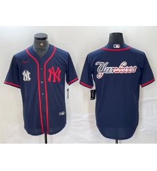 Men New York Yankees Big LOGO Navy Cool Base Stitched Baseball Jersey 28