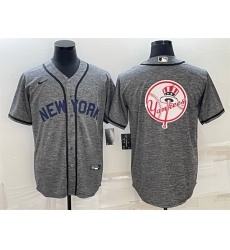 Men New York Yankees Gray Team Big Logo Cool Base Stitched Baseball Jersey