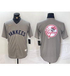 Men New York Yankees Grey Team Big Logo Cool Base Stitched Baseball Jersey 3