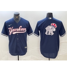 Men New York Yankees Navy Team Big Logo Cool Base Stitched Baseball Jersey 1