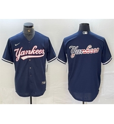 Men New York Yankees Navy Team Big Logo Cool Base Stitched Baseball Jersey