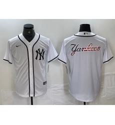 Men New York Yankees White Team Big Logo Cool Base Stitched Baseball Jersey 1