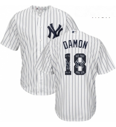 Mens Majestic New York Yankees 18 Johnny Damon Authentic White Team Logo Fashion MLB Jersey