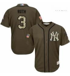 Mens Majestic New York Yankees 3 Babe Ruth Authentic Green Salute to Service MLB Jersey