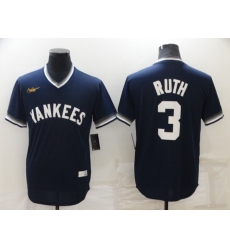 Men's New York Yankees #3 Babe Ruth Navy Blue Cooperstown Collection Stitched MLB Throwback Jersey