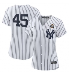 Women New York Yankees 45 Gerrit Cole White 2024 World Series Cool Base Stitched Baseball Jersey