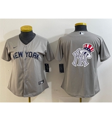 Women New York Yankees Gray Team Big Logo Cool Base Stitched Jersey 2