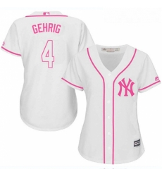 Womens Majestic New York Yankees 4 Lou Gehrig Replica White Fashion Cool Base MLB Jersey