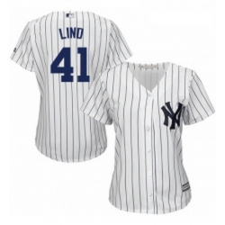 Womens Majestic New York Yankees 41 Adam Lind Replica White Home MLB Jersey 