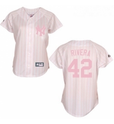 Womens Majestic New York Yankees 42 Mariano Rivera Authentic WhitePink Strip MLB Jersey