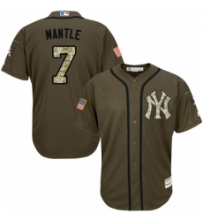 Youth Majestic New York Yankees 7 Mickey Mantle Replica Green Salute to Service MLB Jersey