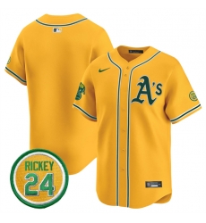 Men Oakland Athletics Blank Yellow 2024 Limited With Rickey Henderson Patch Stitched Jersey