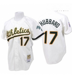 Mens Mitchell and Ness Oakland Athletics 17 Glenn Hubbard Replica White Throwback MLB Jersey