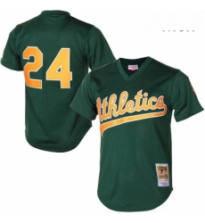 Mens Mitchell and Ness Oakland Athletics 24 Rickey Henderson Replica Green 1998 Throwback MLB Jersey