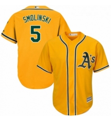 Youth Majestic Oakland Athletics 5 Jake Smolinski Authentic Gold Alternate 2 Cool Base MLB Jersey 