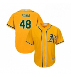 Youth Oakland Athletics 48 Joakim Soria Replica Gold Alternate 2 Cool Base Baseball Jersey 