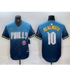 Men Philadelphia Phillies 10 J T  Realmuto Blue 2024 City Connect Limited Stitched Jersey