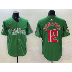 Men Philadelphia Phillies 12 Kyle Schwarber Green Phanatic Limited Stitched Jersey