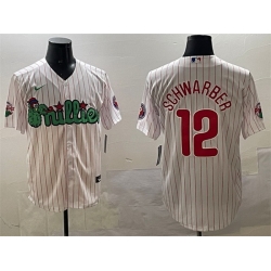 Men Philadelphia Phillies 12 Kyle Schwarber White Phanatic Cool Base Stitched Jersey