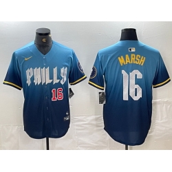 Men Philadelphia Phillies 16 Brandon Marsh Blue 2024 City Connect Limited Stitched Jersey 1